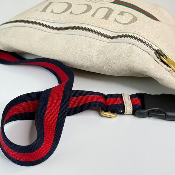 Gucci GG Logo White Large Bum Bag with Green Red Stripes - Picture 7 of 8